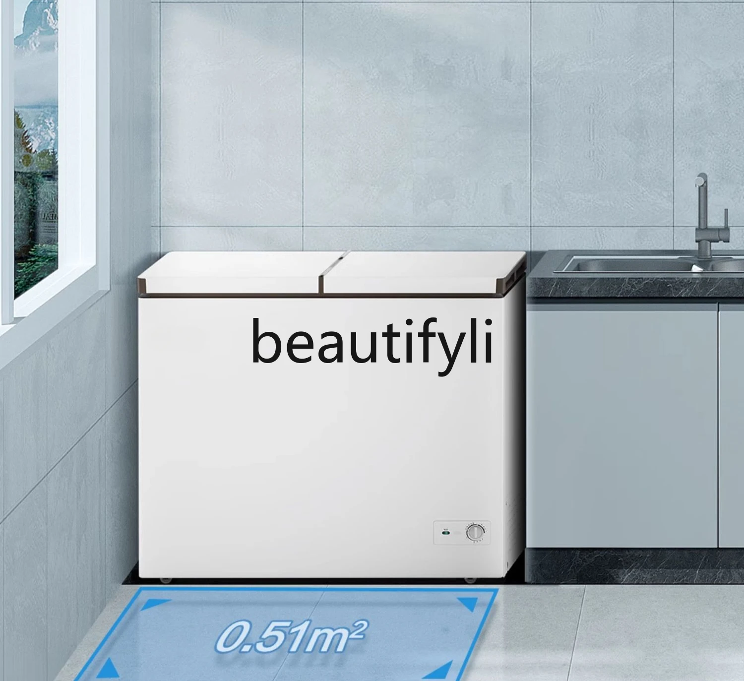 E132 215 لتر فريزر ثلاجة أفقية مزدوجة الحرارة لحفظ وتجميدها وثلاجة أفقية مزدوجة الأغراض #3