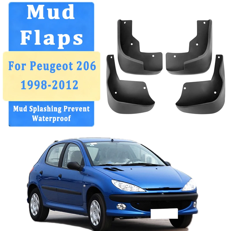 

4pcs Car Mud Flaps Fender for Peugeot 206 1998-2012 Automotive Tire Mudguards, Waterproof, Mud Splashing Prevention Accessories