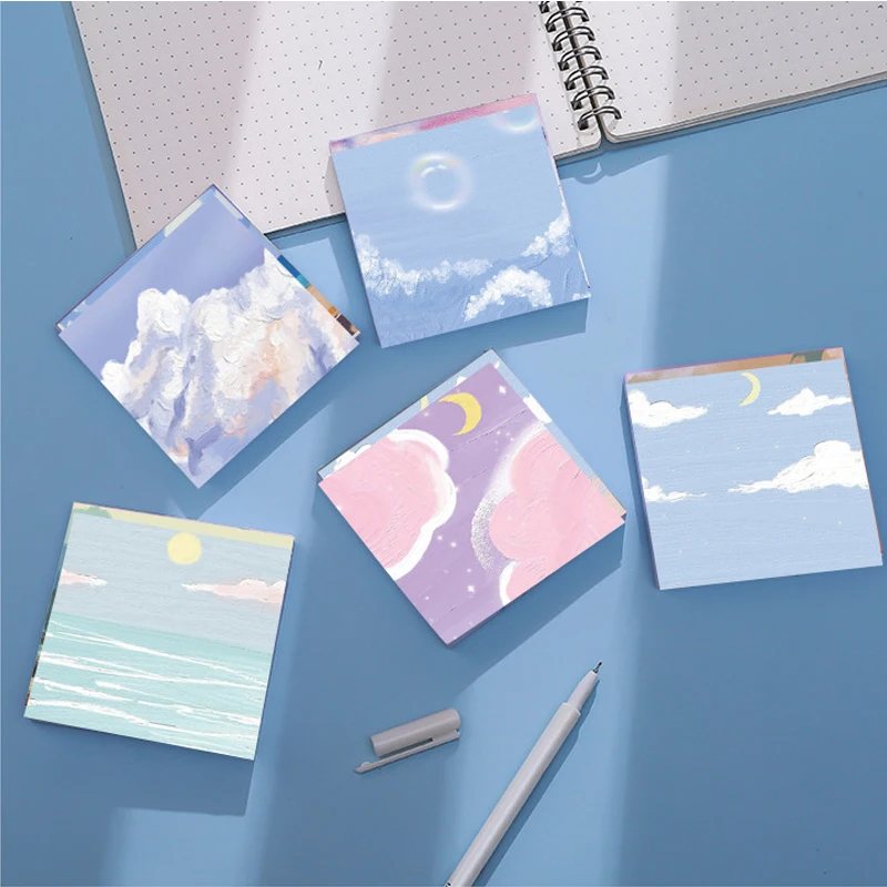 900 Sheets Memo Pad Sticky Notes Oil Painting Beatiful Scenery Posits Stationery Set 70x70mm