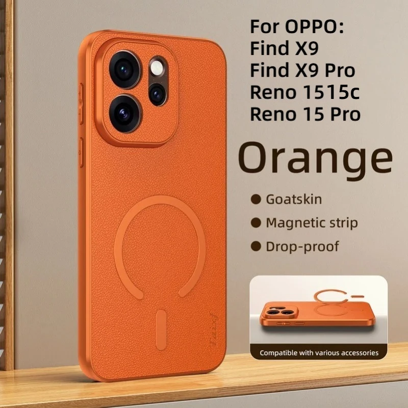 Hochwertige Schutzhülle aus Ziegenleder mit Magnetring für OPPO Find X9 X9Pro Reno 15 15Pro 15C A6 A6Pro A6S – Vollständiger Schutz
