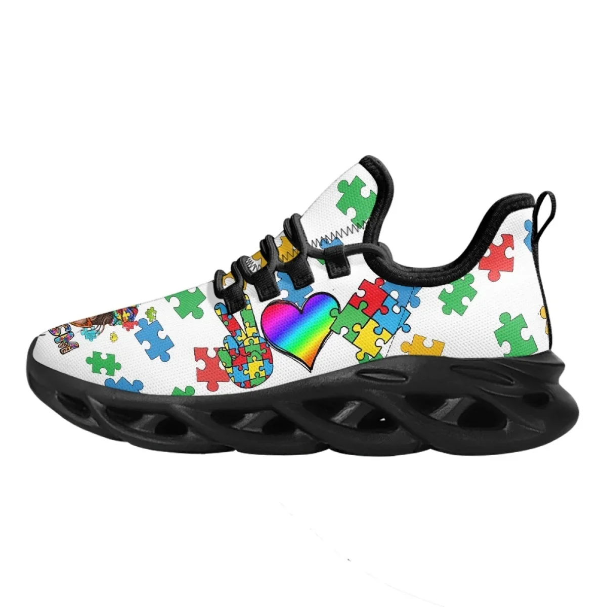 Female Colorful Autism Awareness Print Leisure Lace Up Sneakers Breathable Women Light Flats Footwea Outdoor Work Running Shoes