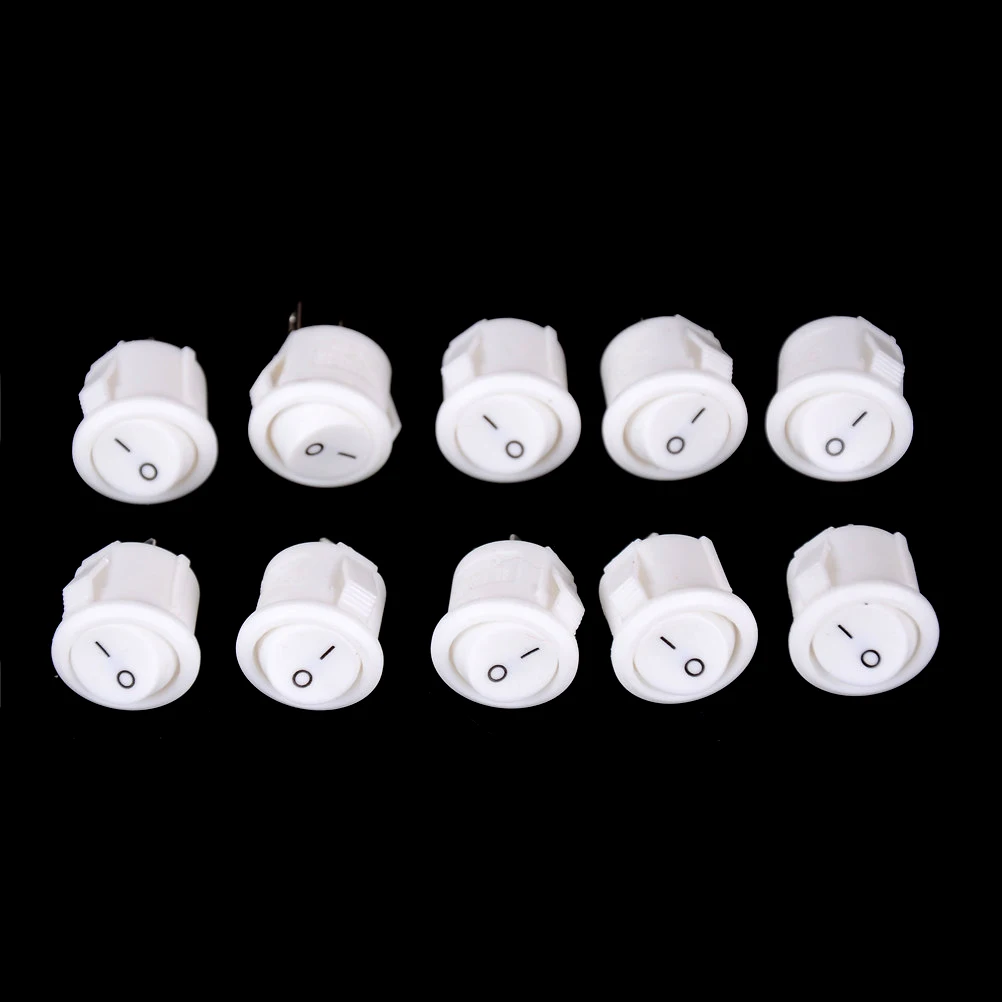 10Pcs/set 16mm Diameter Small Round White Boat Rocker Switches Mini 2 Pin ON-OFF Rocker Switch 3A/250V