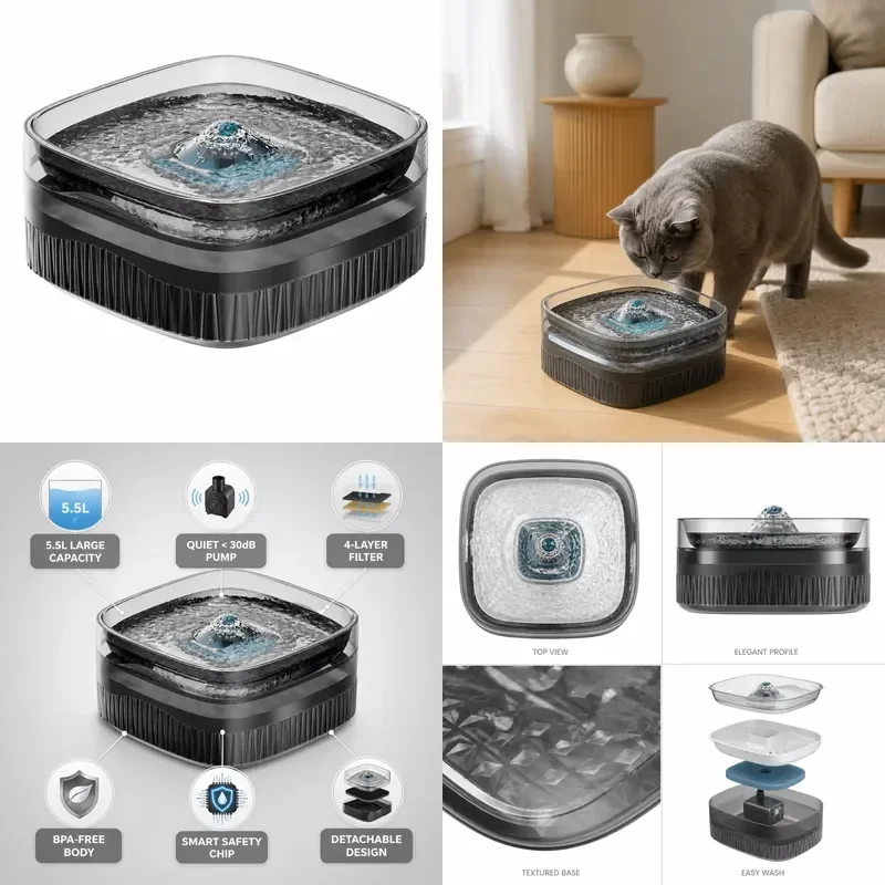 for 5.5L Large Capacity Pet Water Fountain WF380 Automatic Cat Dog Water Dispenser with Ultra Quiet Pump and Multiple