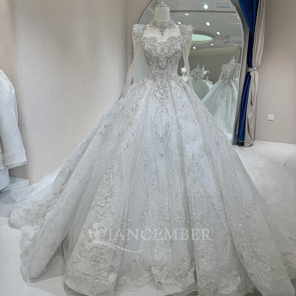 

Exquisite Wedding Dresses Court Train Sexy High Neck Bridal Gowns Lace Vintage Long Sleeves Vestidos De Novia Customized
