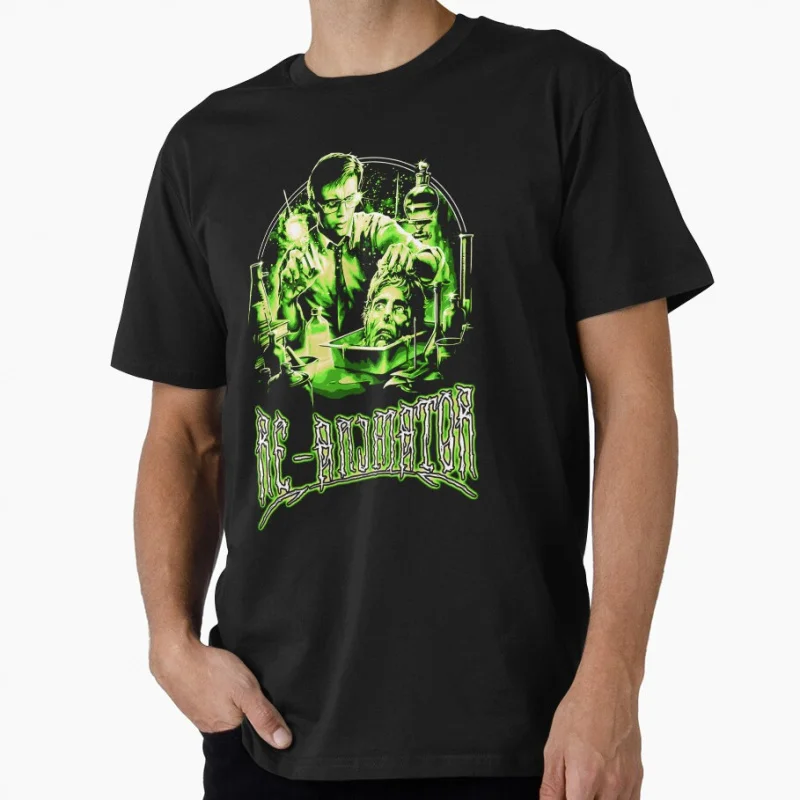 Hot Vintage Horror Movie 80s Re Animator 1985 Retro zombie Scary Halloween Gift T shirt for men Large size Tops printed clothes