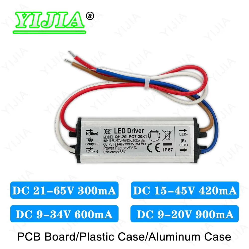 

7W 10W 12W 15W 18W 20W LED Driver 900mA 600mA 420mA 300mA DC 21-65V 15-45V 9-34V 9-20V Lighting Transformers Power Supply