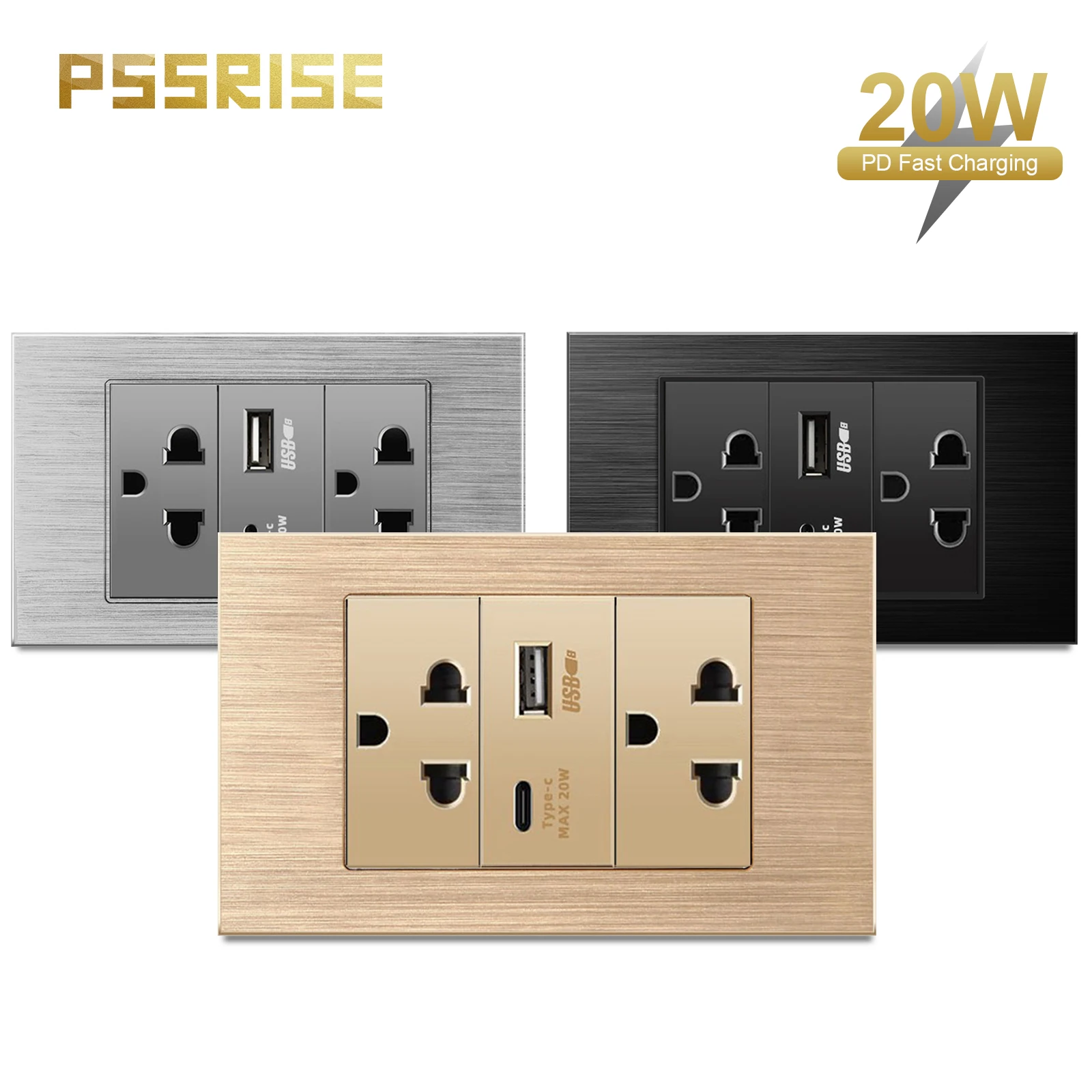 

Розетка PSSRISE по тайскому стандарту, быстрая зарядка, AC 110V~250V, 118мм*74мм, панель из алюминиевого сплава, тайская электрическая розетка для стены