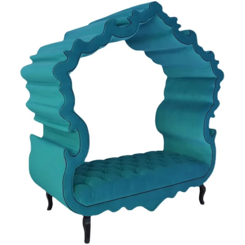 Special-shaped soft bag double princess sofa, peacock blue flannel couple sofa, studio design hotel sofa