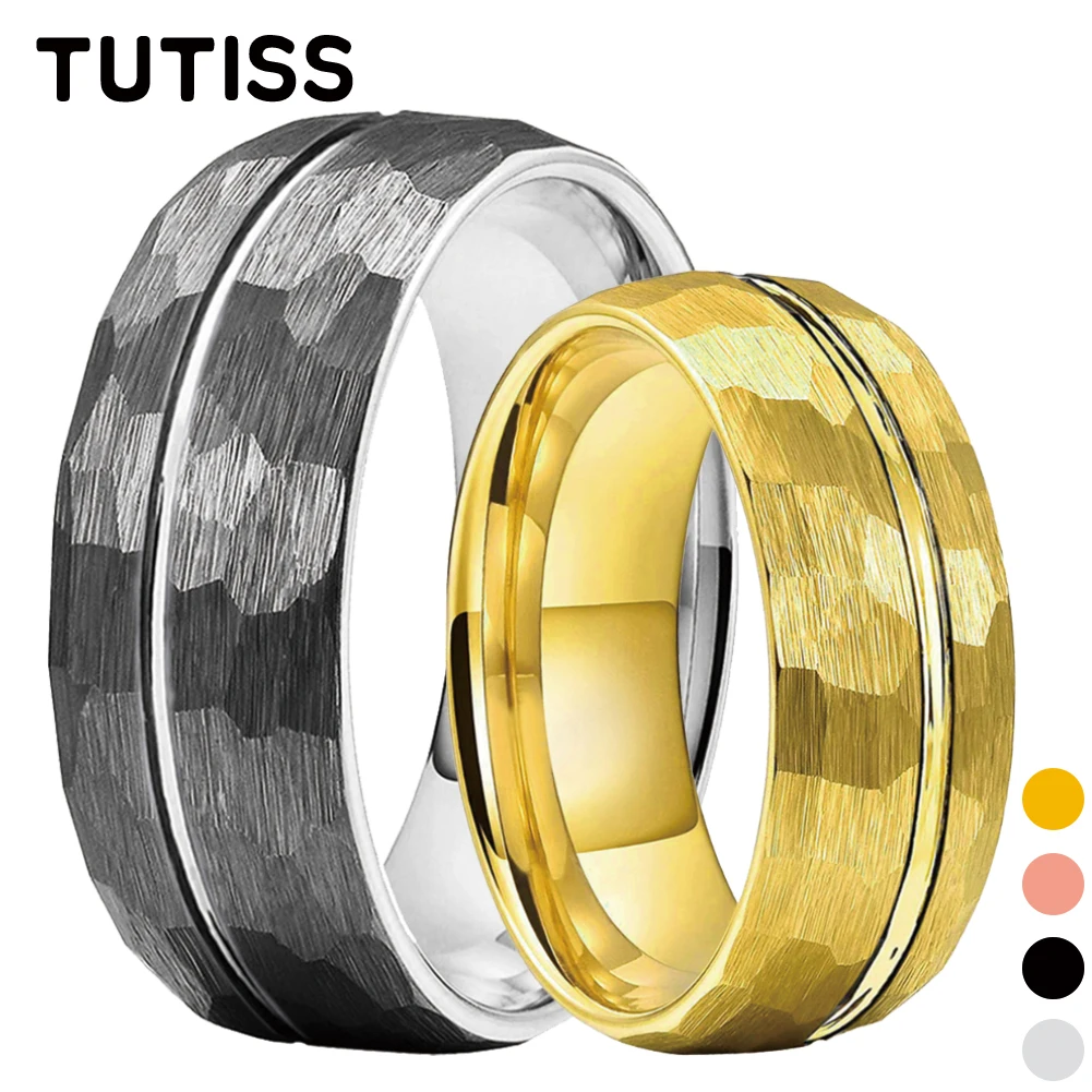 

TUTISS 8mm Partial Grooved Hammer Tungsten Ring For Men And Women Dome Stylish Engagement Wedding Band Comfortable Fit