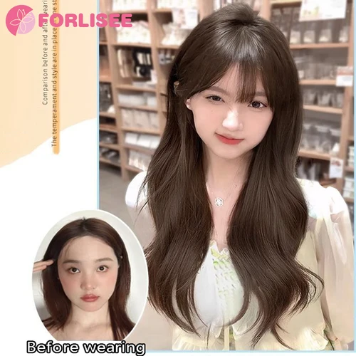 Imagen 2 del producto FORLISEE, pelo rizado largo de 23 pulgadas, atmósfera esponjosa sintética, flequillo completo Natural, peluca larga rizada de fibra química resistente al calor