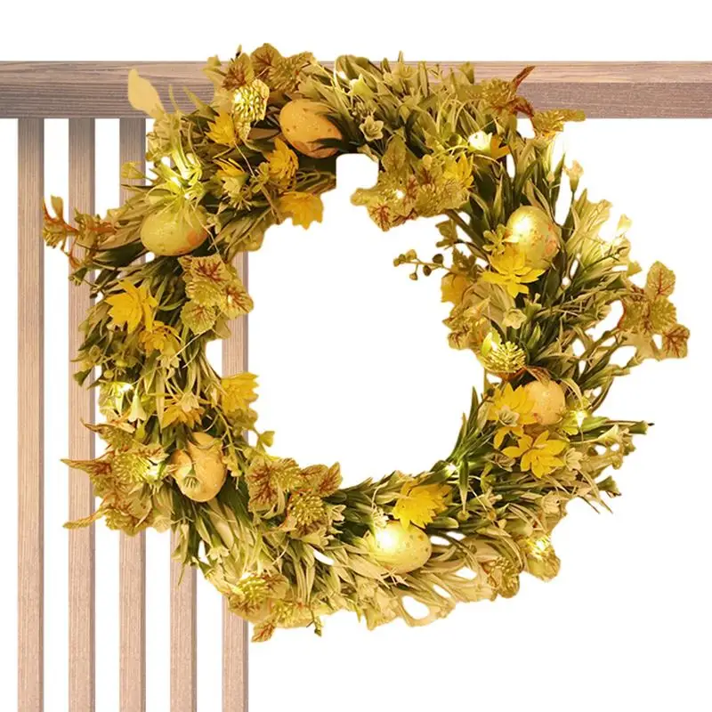 Colorful Flower Egg Wreath Easter Spring Wreath With LED Lights Door Wreath Christmas Easter Halloween Home Hanging Decorations