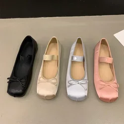 Scarpe da balletto di seta di raso di lusso donna classica punta quadrata papillon fascia elastica ballerine mocassini morbidi da donna