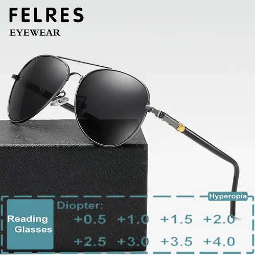 Gafas de sol de lectura graduadas clásicas para piloto para hombre, lentes negras con acabado para lectores de presbicia, gafas de sol para exteriores + 1,0 a + 4,0
