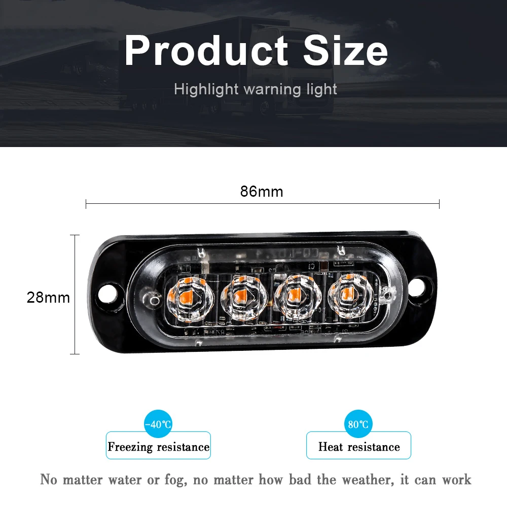 LED Strobe Light For Car Truck Emergency Flashing Grille Light 4 LED Warning Light Police Work Light Bar Strobe Led Lamp 12V 24V