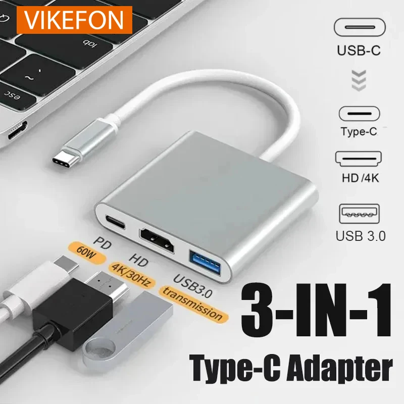 3 IN 1 USB C to HDMI-Compatible Adapter USB 3.1 Hub Type C Charging Converter for Samsung S23 Ultra Huawei Xiaomi Laptop Macbook