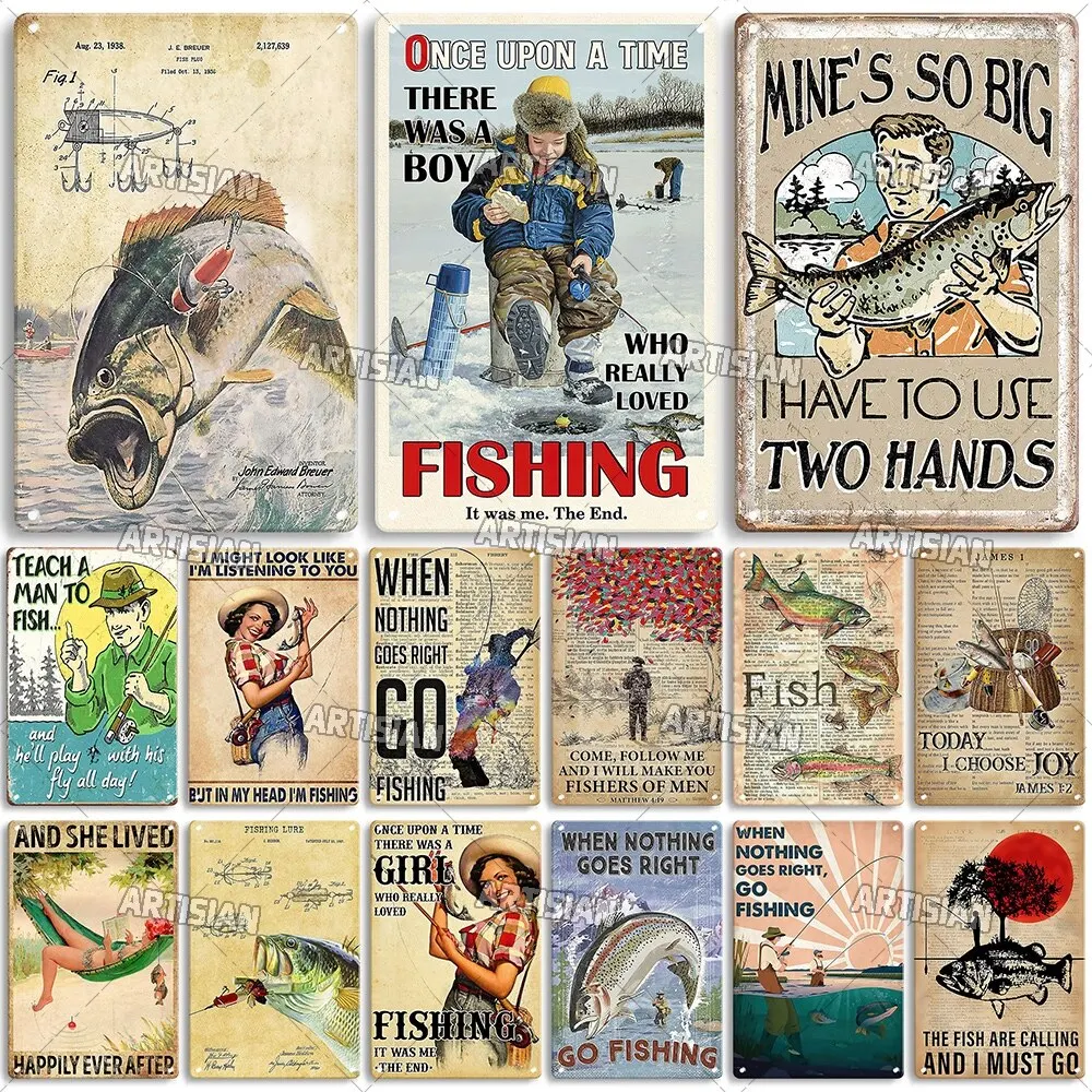 Artisian Fishing Metal Poster  Sport Tin Plate Lure Decorative Sign for Wall Decor in Garage Bar Pub Club Hotel Cafe Kitchen Hom