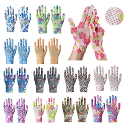 Guantes de trabajo antideslizantes para mujer, manoplas de protección para el trabajo en el hogar, con palma recubierta de flores, 1 par