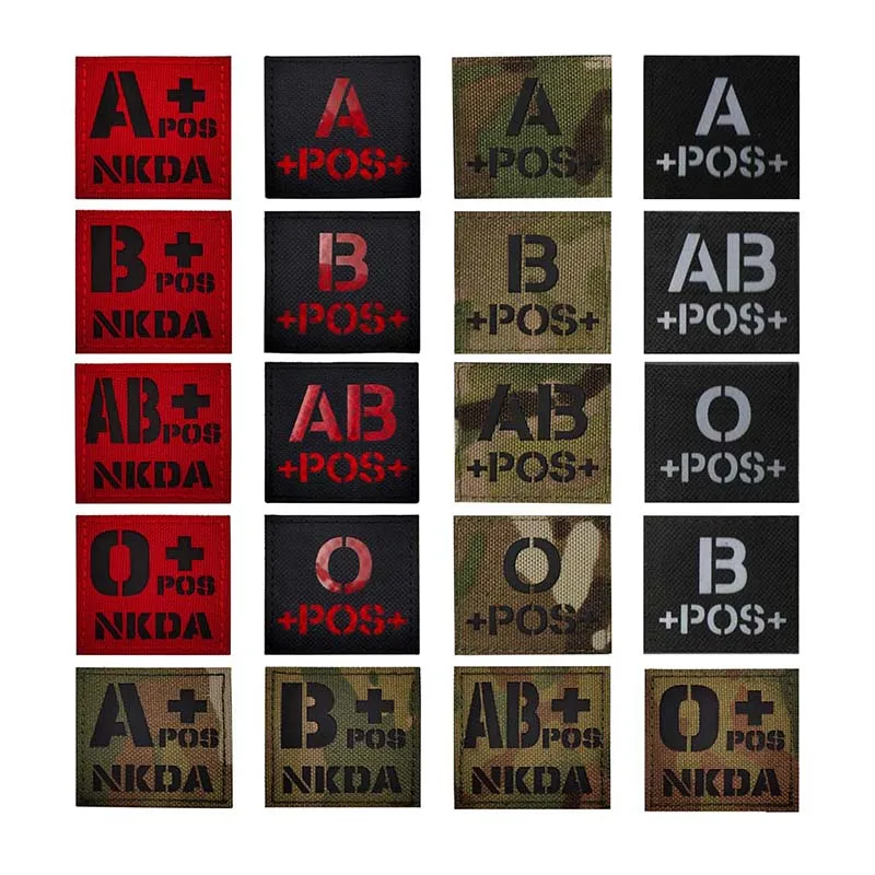IR Reflective Patches Blood Type A B AB O POS Applique Emblem,NKDA No Known Drug Allergy Military Tactical Rescue Clothes Badge