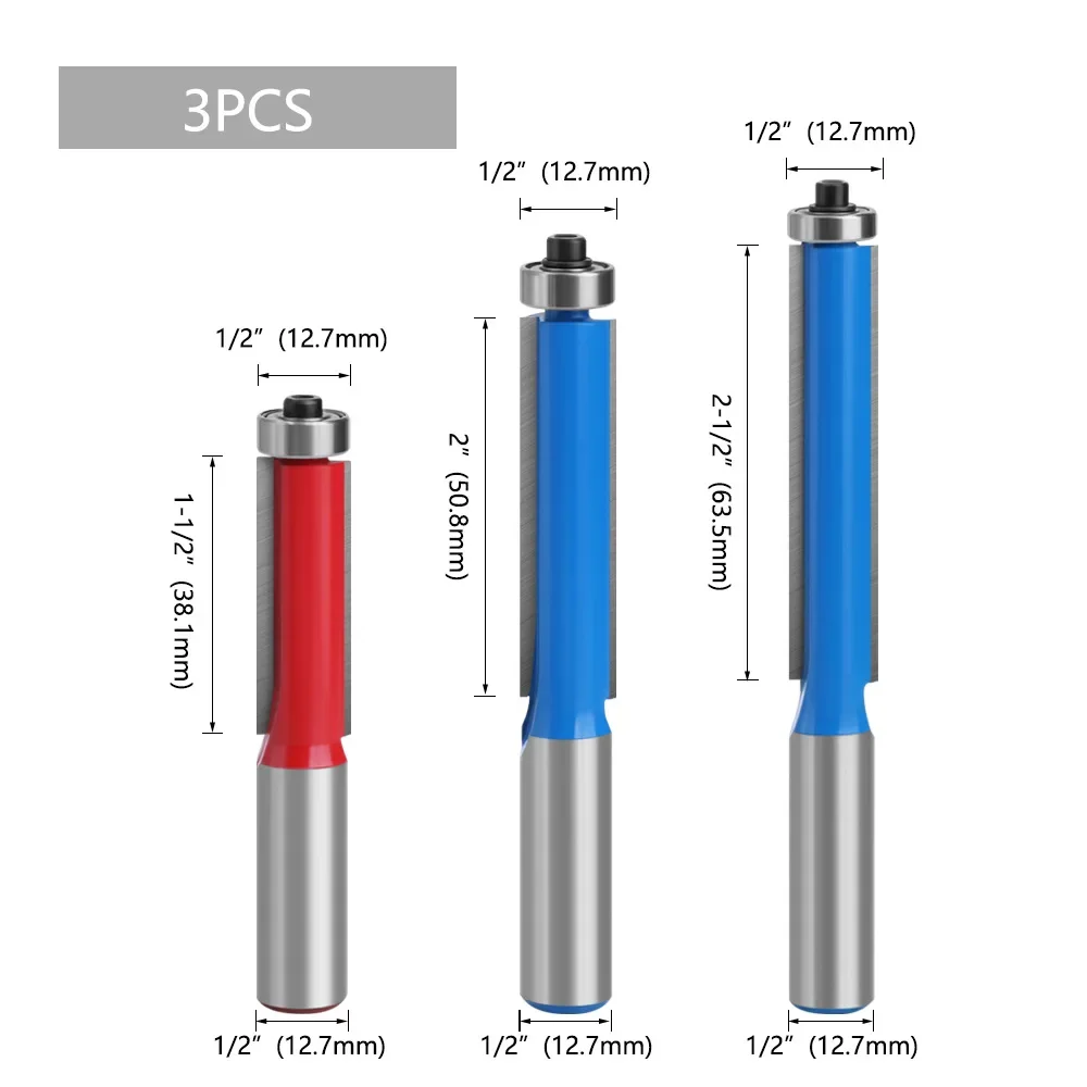 

12mm 1/2in Shank Router Bit Set Double Flute Long Straight Bits Grooving Bits Trimming Cutter Woodworking Milling Tools