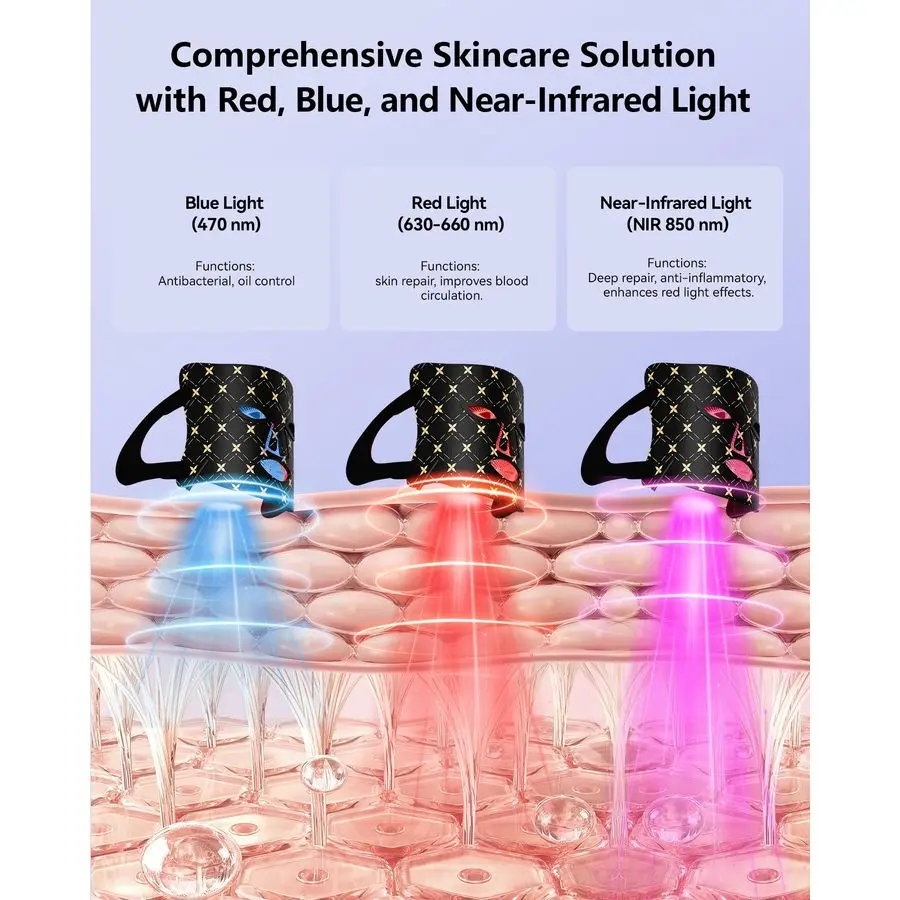 العلاج بالضوء للوجه، قناع الوجه LED العلاج بالضوء، 630 نانومتر أمبير 830 نانومتر الطول الموجي LED جهاز العلاج بالضوء للاستخدام المنزلي الداكن #2