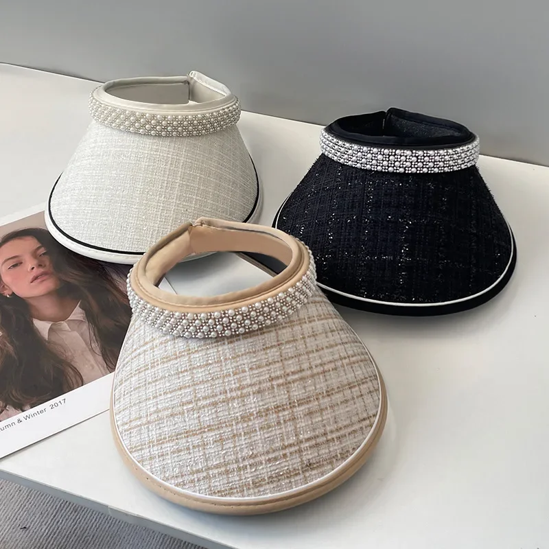 

Pearl headband hat large brim sun hat small fragrant wind sun protection wide brim sun spring and summer outdoor empty t