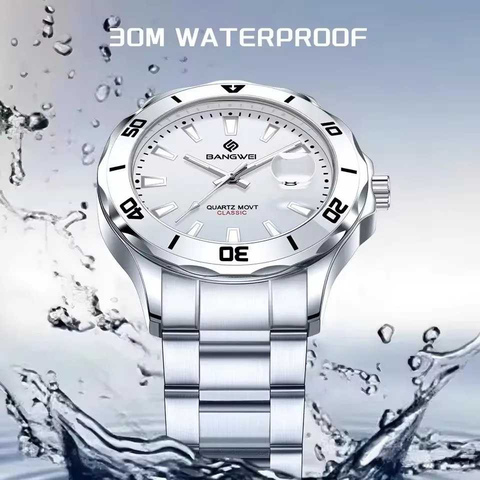 Часы мужские модные спортивные часы для мужчин круглые из нержавеющей стали водонепроницаемые сильные светящиеся календари мужские кварцевые наручные часы (без коробки)