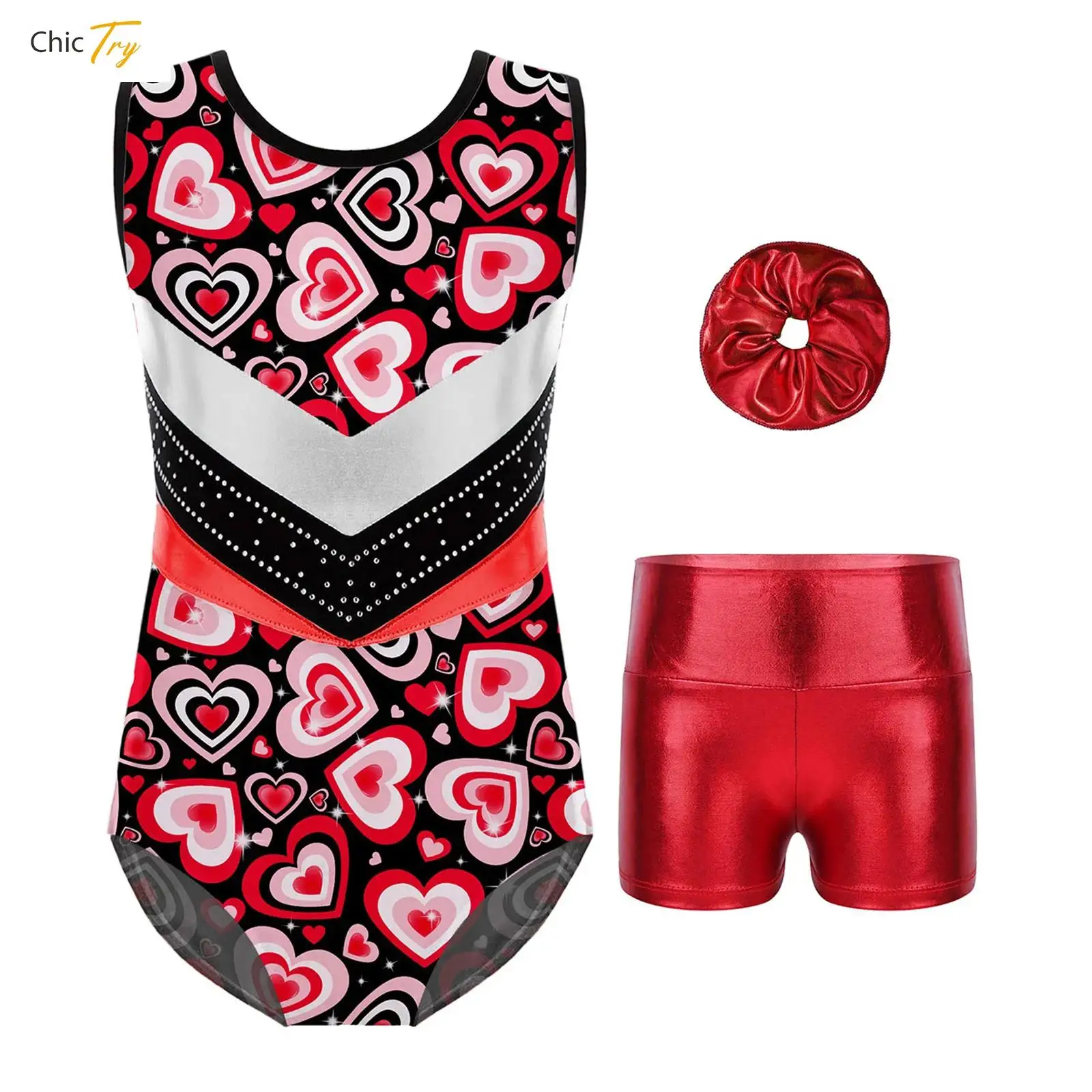 roupa-de-ginastica-de-bale-para-meninas-sem-mangas-malha-de-danca-body-estampado-e-shorts-de-danca-de-cintura-alta-com-lacos-de-cabelo-combinando