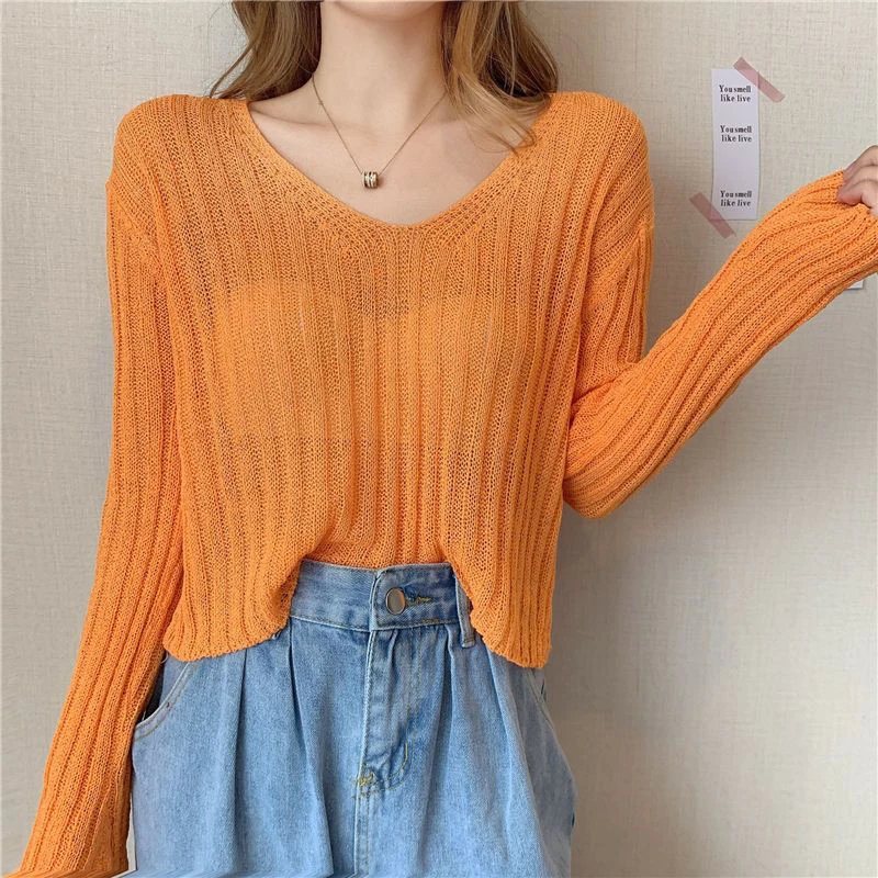 Zoki Loose Cropped Knitted Pullovers Women Sexy Hollow Out Long Sleeve Tops Korean Fall Fashion Long Sleeve Simple White Jumper