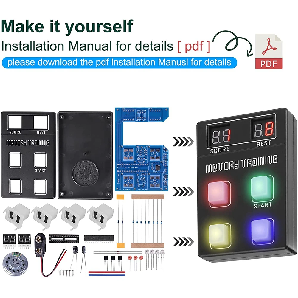 DIY Electronics Kit DC 9V Memory Training Game Funny Handheld Console LED Puzzle Game Soldering Project Practice Learning Suite