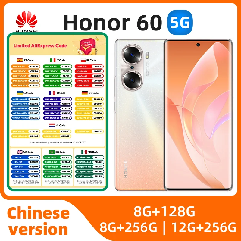 

Honor 60 5G Mobile Phone Android 11 Snapdragon 778G 6.67" 120Hz 4800mAh Battery 66W Super Charge 108MP Main Camera NFC usedphone