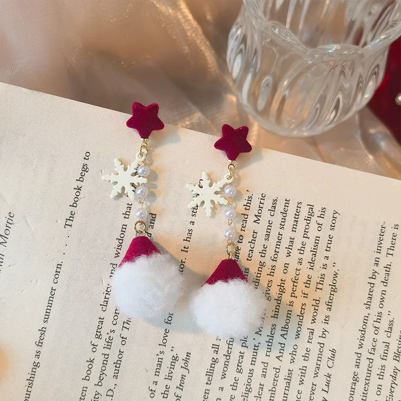 

2 Pcs Fashion Star Santa Hat Snowflake Sweet Personality Creative Dangle Earrings Women Christmas Day Party Daily Gifts Jewelry