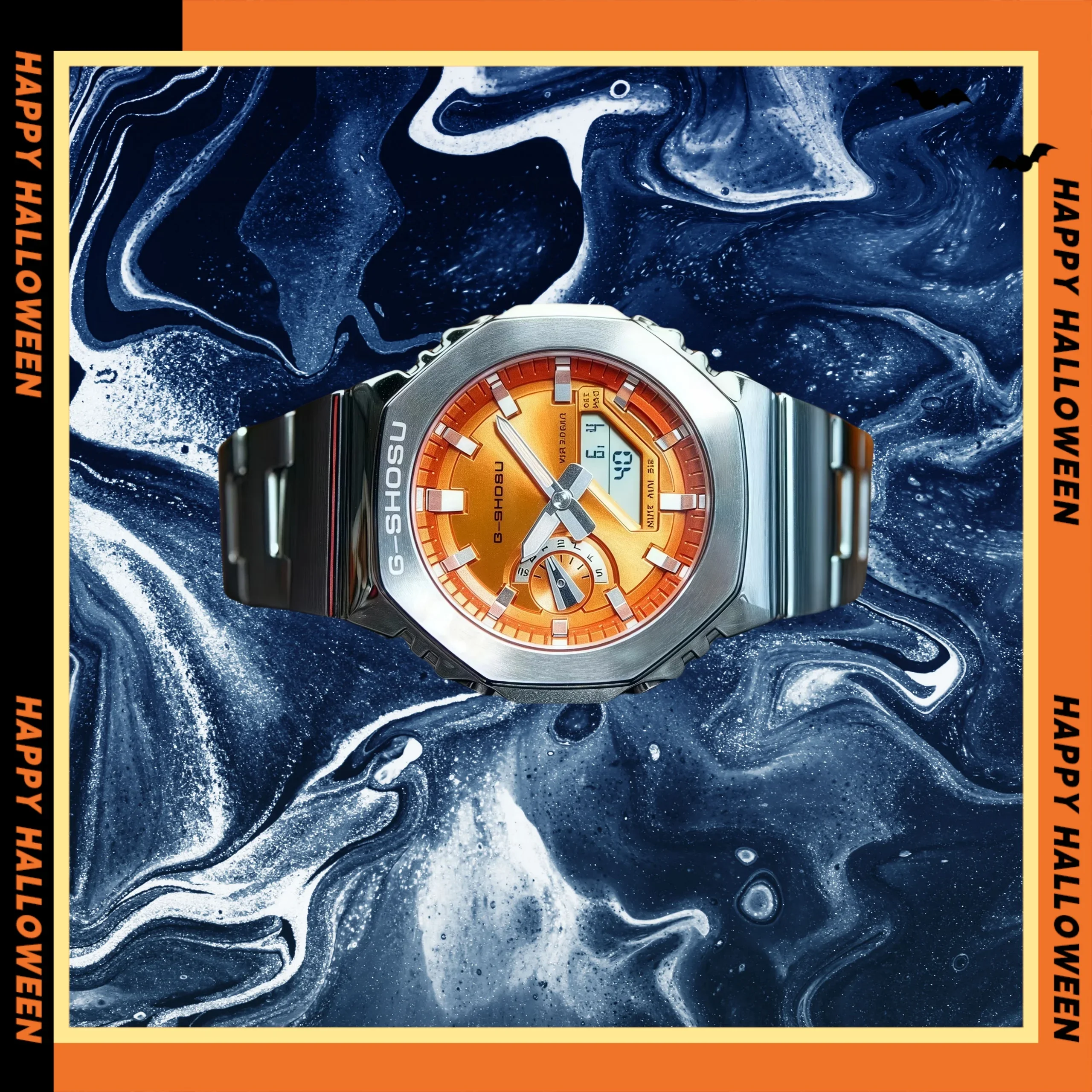 ساعة إلكترونية رياضية بحزام فولاذي للجنسين، وظيفة كاملة، شاشة LED مزدوجة، قرص كبير، توقيت عالمي