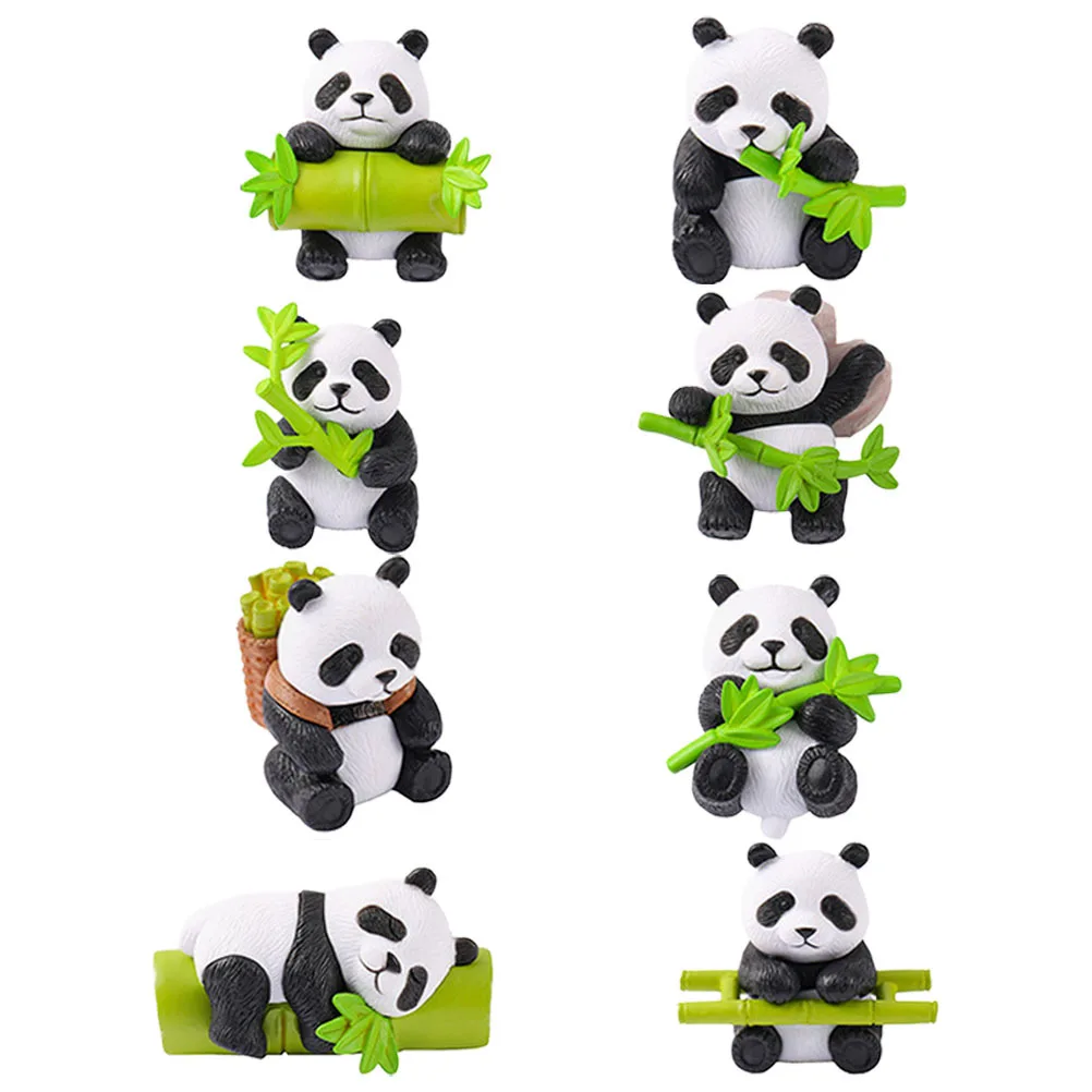 8Pcs Panda Sculpture Resin Miniature Cartoon Decorative Ornaments for Garden Desk Home Decor Realistic Animal Figures Resin
