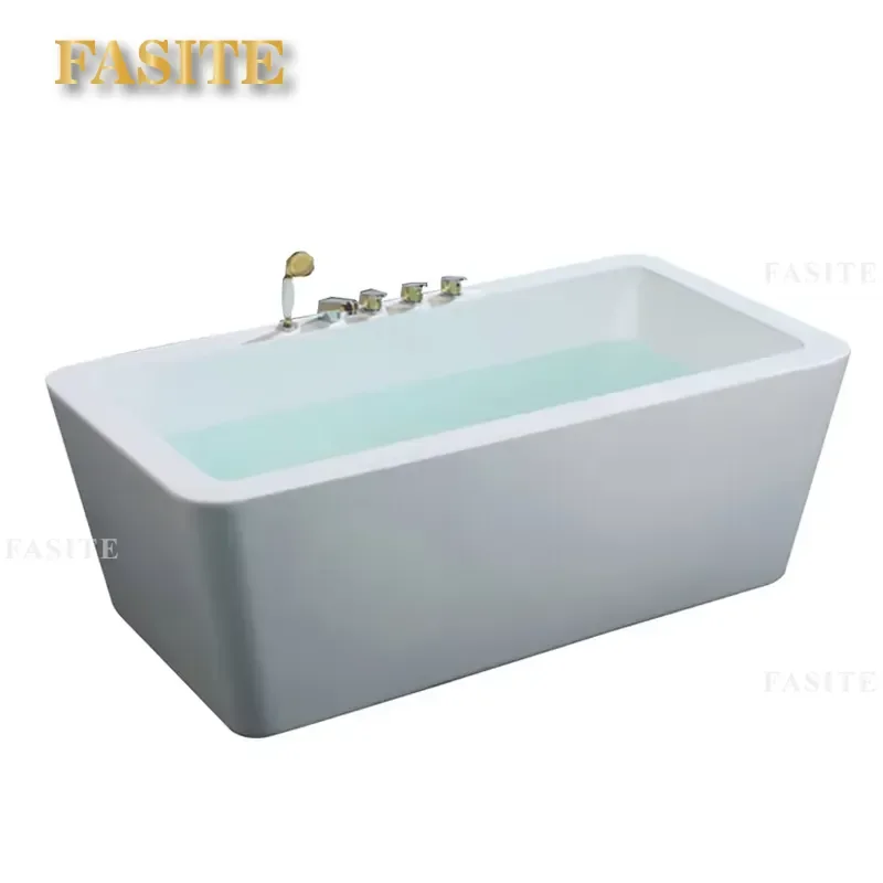 Modern White Acrylic Freestanding Bathtub Eco Friendly Soaking Tub Center Drainage Deep Bath for Bathroom Home Spa Relaxation