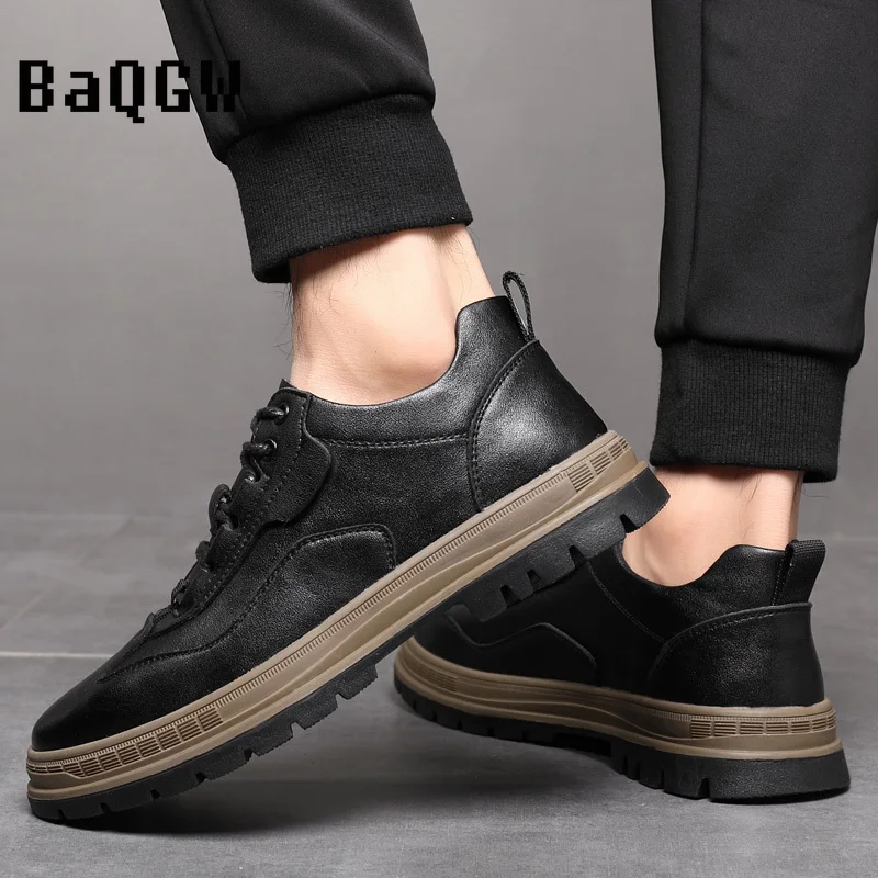 High Quality Fashion Men's Leather Casual Shoes Comfortable Breathable Lace-up Outdoor Office Skate Shoes Versatile Autumn New