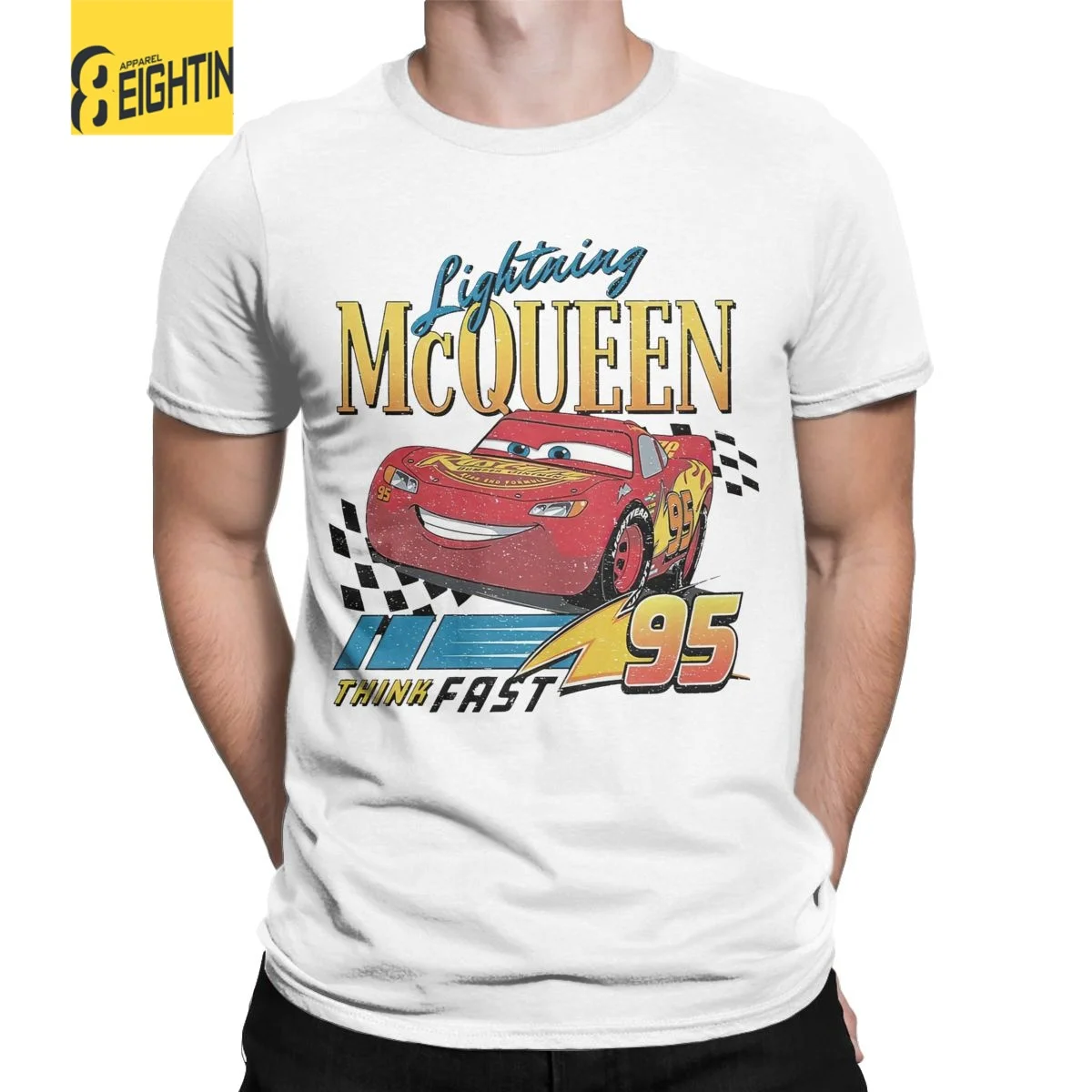 

Vintage Car 95 Think Fast Men T Shirts Lightning McQueen Funny Tees Short Sleeve Round Collar T-Shirts 100% Cotton 6XL Clothing