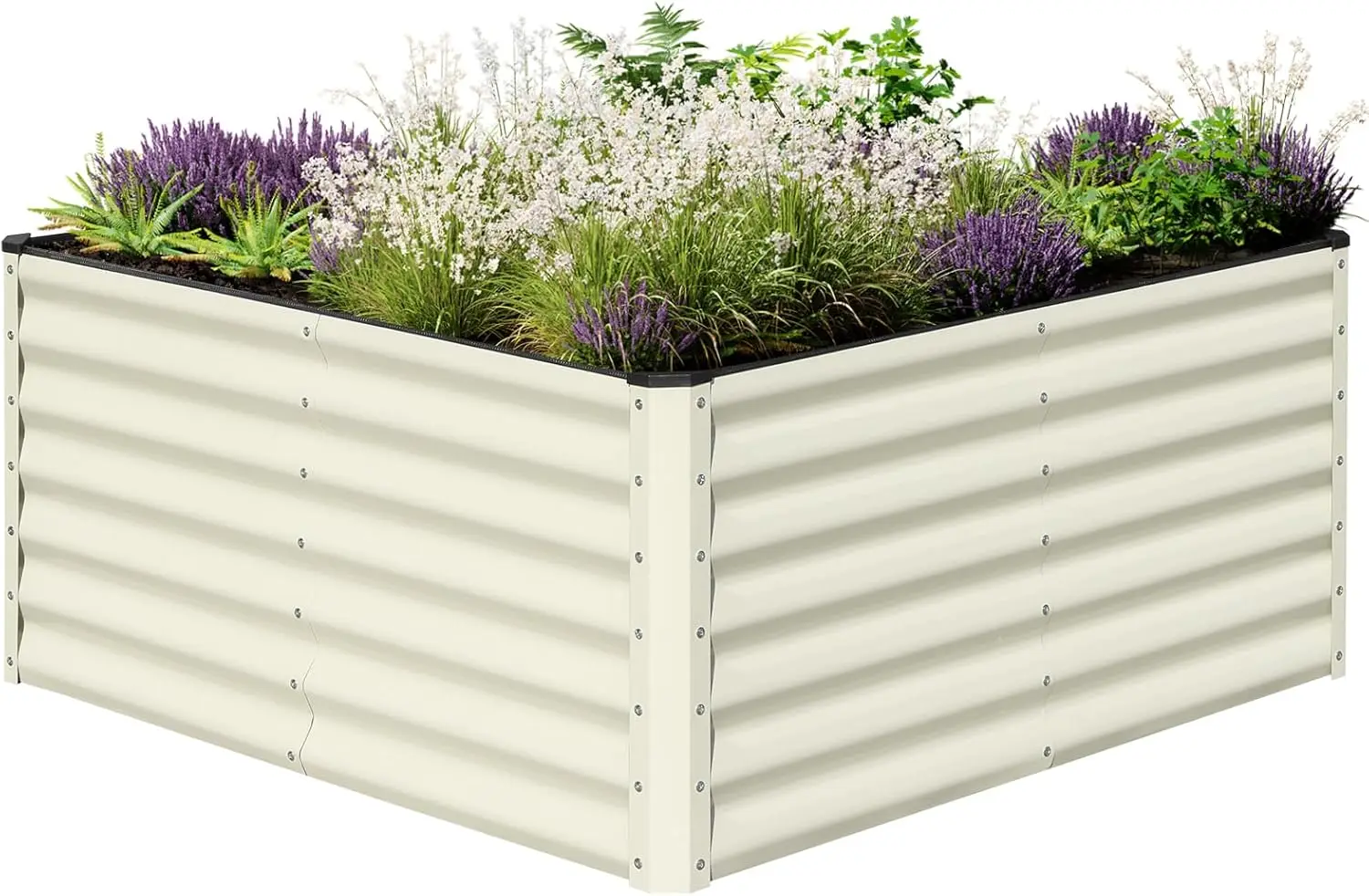 

Large Galvanized Raised Garden Bed 4x4x2FT Outdoor Metal Planter Box Kit for Vegetables Flowers Beige White