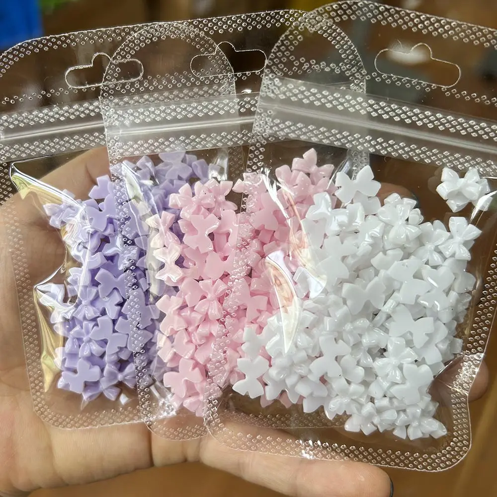 100Pcs Pink White Bowk Nail Art Charms Kawaii 8*10.5cm 3D Resin Bowknot Rhinestones Gems Black/Red Ribbon Nail Art Decorations%$