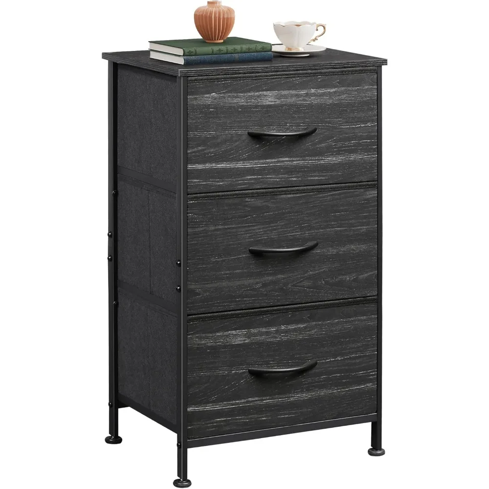 Nightstand with 3 Drawers, Fabric Dresser, Organizer Unit, Storage Dresser for Bedroom, Hallway, Entryway, Closets, Steel