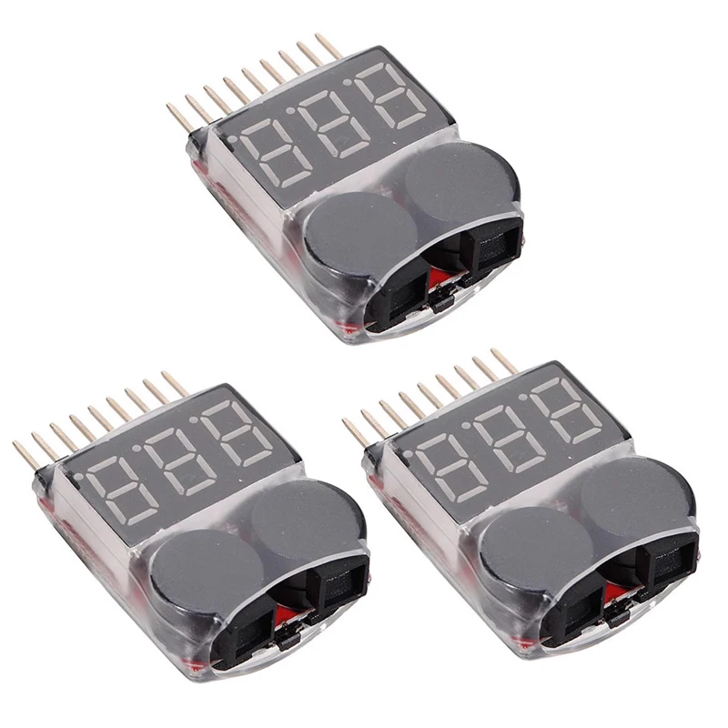 3pcs Lipo Battery Voltage Tester volt meter monitor buzzer Alarm 1-8s 3.7V-22.2V For Rc Lipo Battery Models