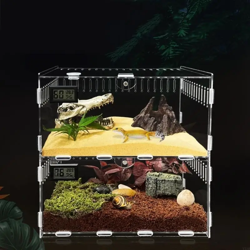 Y51B Insect Feeding Box Acrylic Clear Breeding Case for Small Reptiles 2 Size