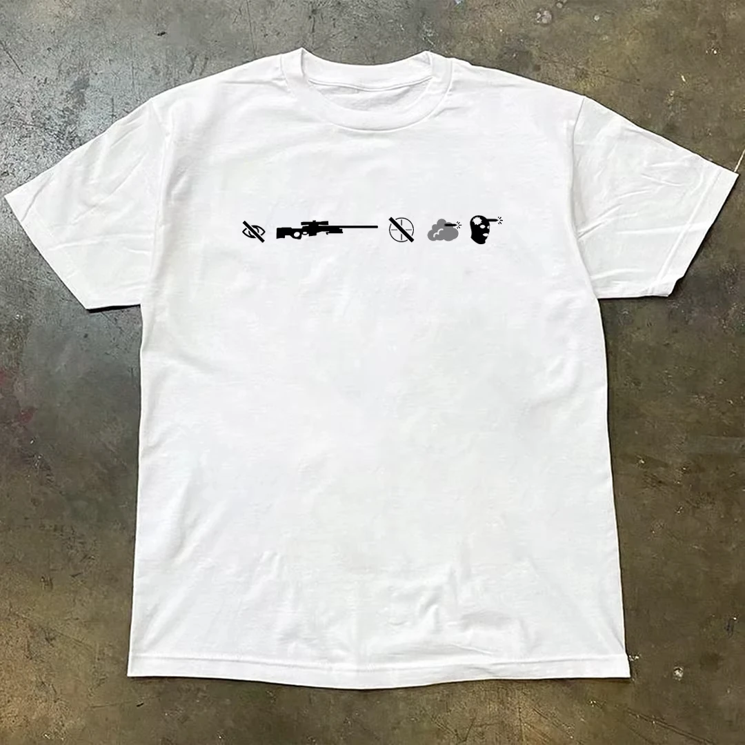 تي شيرت Ins CS2 متعة الإبداعية فضفاض القطن Crewneck الأعلى نصف كم الرجال الملابس موضة 100% القطن فضفاض القمم تنفس المحملة #1