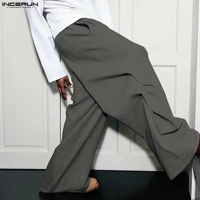 

INCERUN Men Pants Solid Color Drawstring Joggers Workout Casual Sweatpants Men Streetwear Loose 2026 Fashion Male Long Trousers