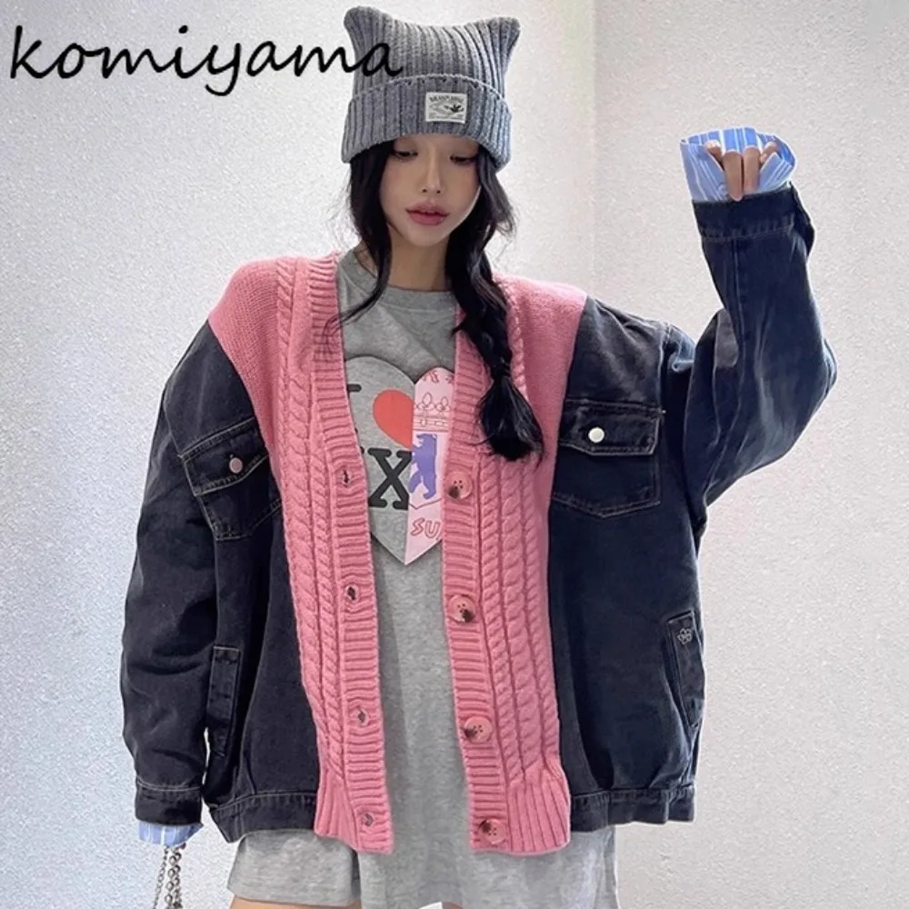 

Twist Knit Cardigan Denim Long Sleeve 2025 Ropa Mujer Loose Sweater Korean Cardigans V-neck Single Breasted Clothes Woman