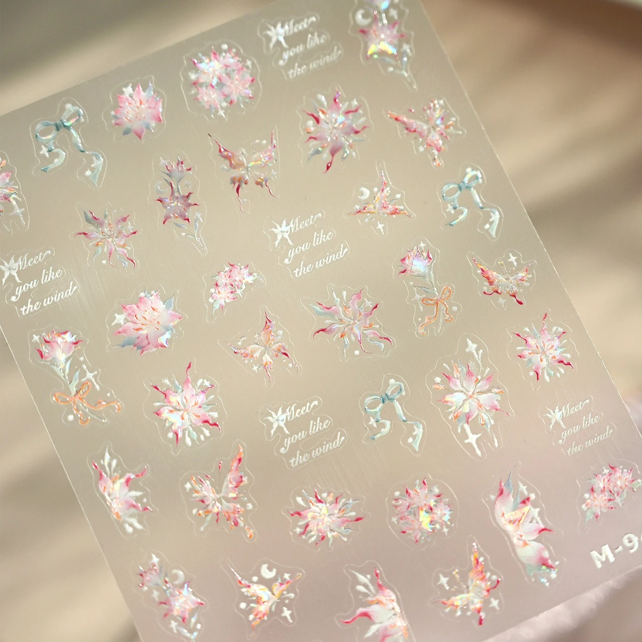 Dressy Chinese Style Pink Flower Butterfly Bowknot Magnolia Flower Wildflower Shimmering Pearl Nail Art Stickers Manicure Decals