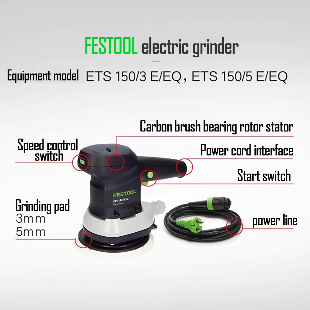 Imagem -06 - Festool-máquina Elétrica de Vibração Redonda Ecreasted Rotor de Escova de Carbono Cabo de Alimentação do Rotor Disco de Moagem Ets 1503 5eq-plus Parts 576074