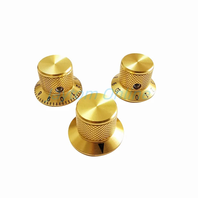 2pcs Gold Aluminum Alloy Potentiometer Switch Cap Control Knob Volume Audio Electric Guitar Bass Screw Type 25 X 17mm With Screw