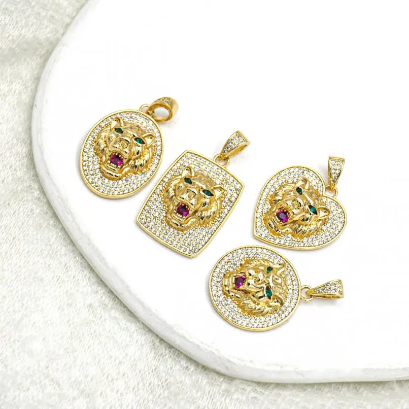 

1Pcs Tiger Pendant Copper Cubic Zirconia Gold Color Invisible Setting Approx 22.2x31.8mm Jewelry Special Gift For Women