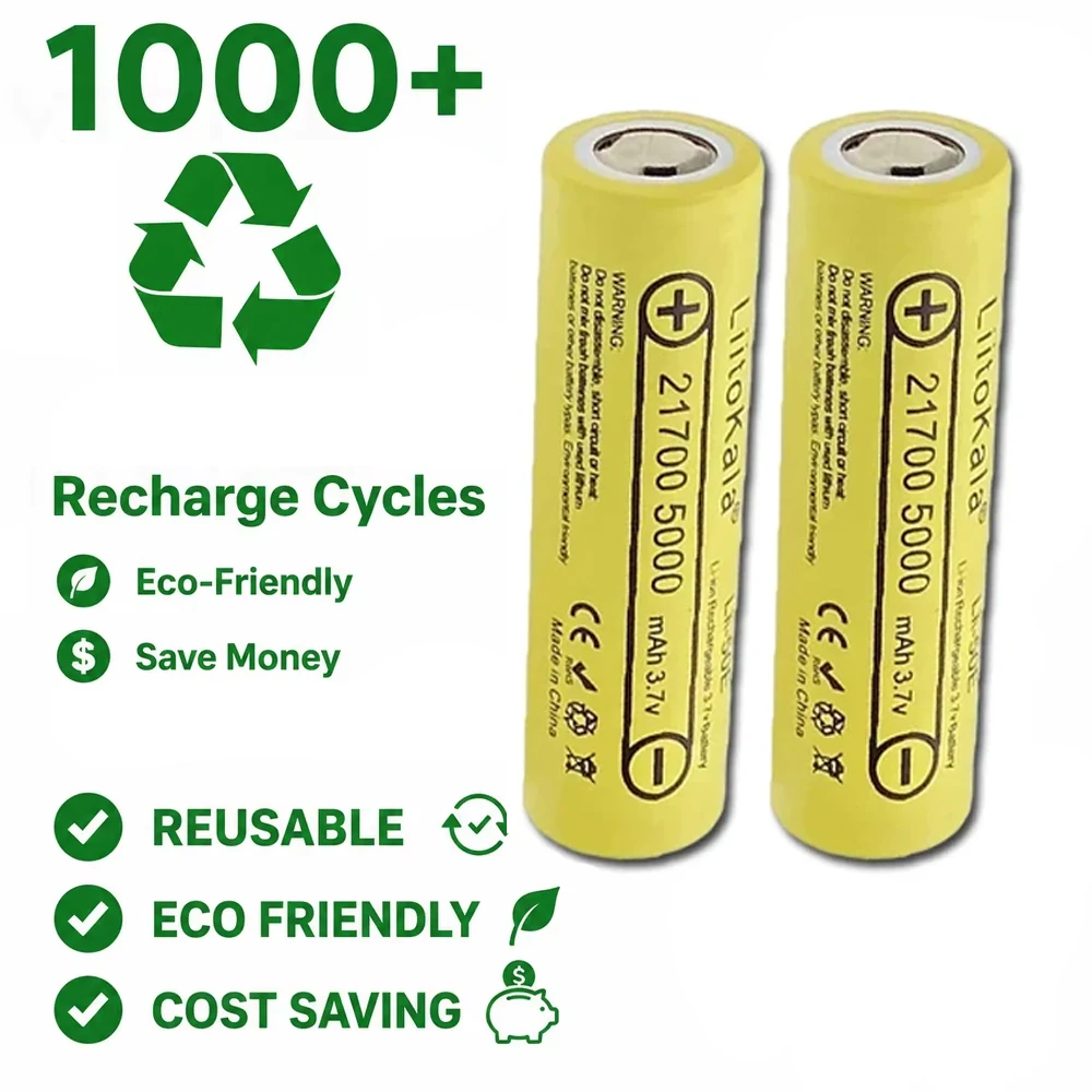 LiitoKala Lii-50E 3.7V 21700 5000mah Rechargeable Battery 5C Discharge High Power Batteries for Electronic Products Flashlights
