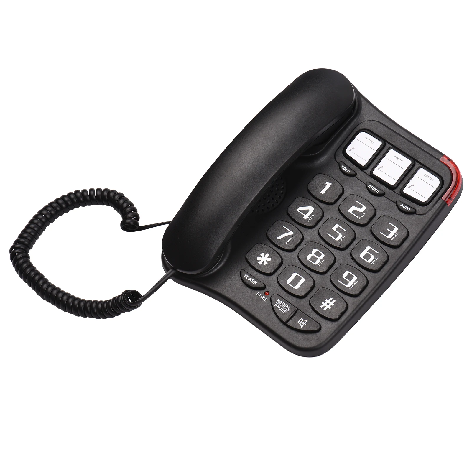 Black Corded Phone with Big Button Desk Landline Phone Wall Mountable Telephone Support Hands-Free/Redial/Flash/Speed Dial/Ring